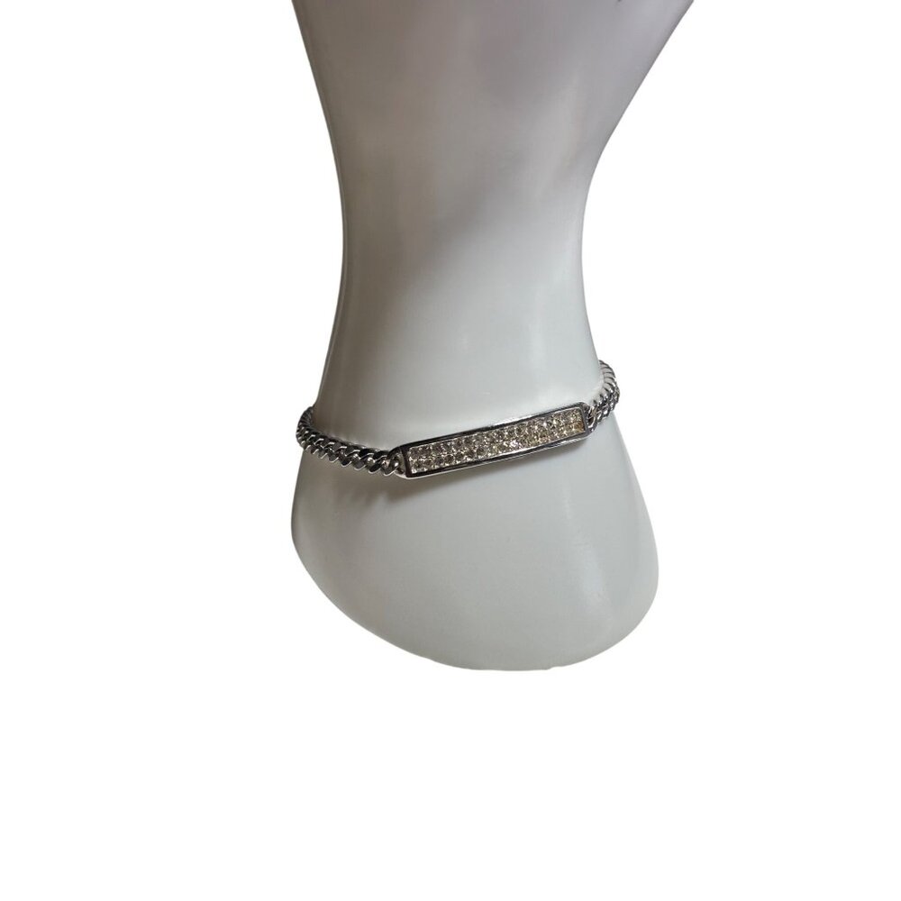 Christian Dior Silver-Tone Chain Bracelet With Crystal Embellished Bar & Secure - Picture 11 of 11